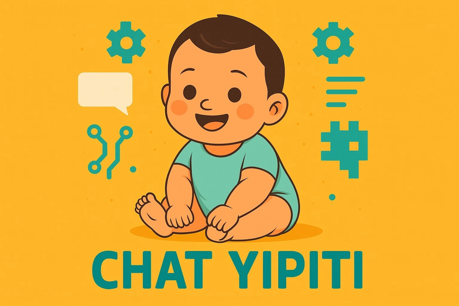 Illustration of a Colombian baby name “Chat Yipiti” with modern digital-inspired design